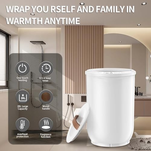 Large Towel Warmer for Bathroom with Auto Shut Off and Wood Handle