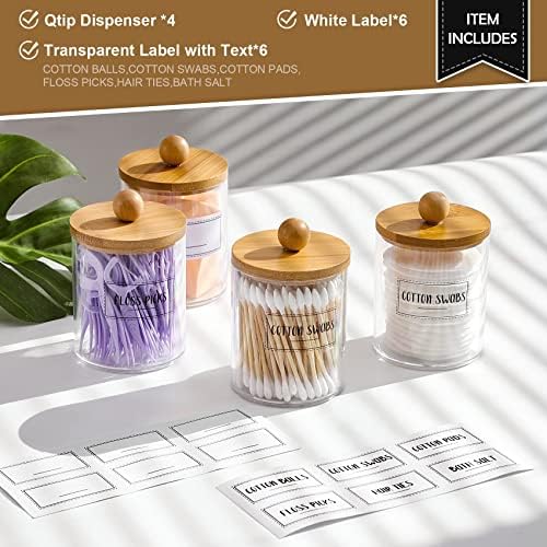 4 Pack Q Tip Holder Dispenser with Bamboo Lids