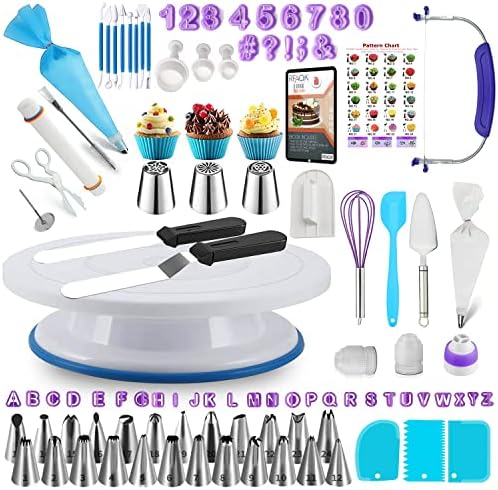RFAQK 230pcs Cake Decorating Kit with Turntable and Tips