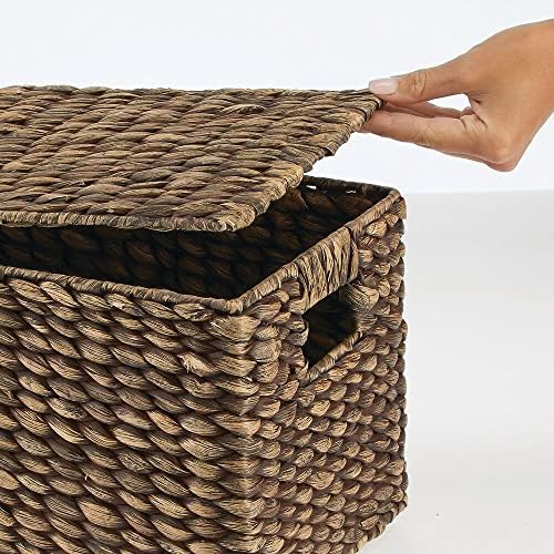 mDesign Woven Water Hyacinth Storage Baskets Set of 3 Dark Brown