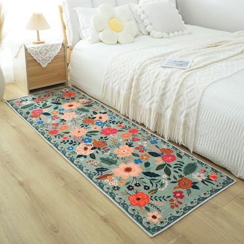 Soft Floral Runner Rug with Non Slip Rubber Backing
