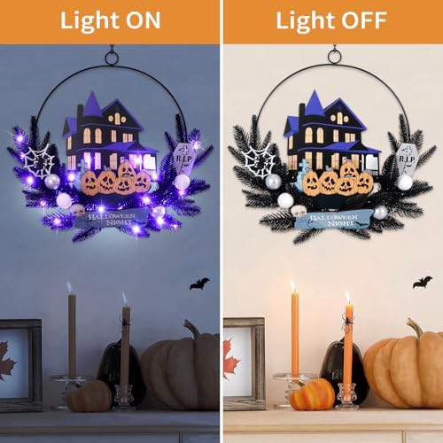 Lighted Halloween Wreath for Front Door