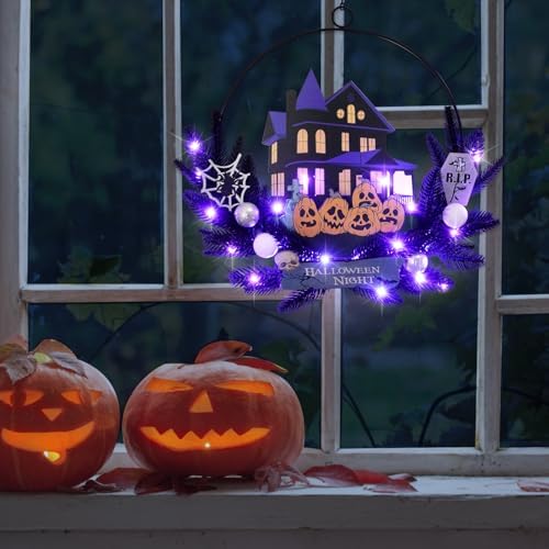 Lighted Halloween Wreath for Front Door