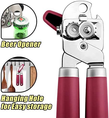 No-Trouble Lid Lift Red Manual Can Opener With Magnet And Beer Opener