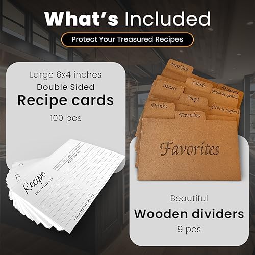 Recipe Box Set with 100 Cards and 9 Dividers