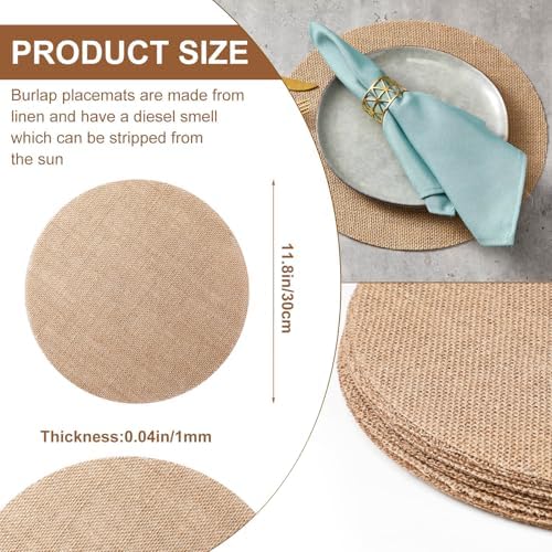 Mifoci 100 Piece Burlap Placemats Round Reusable Table Mats