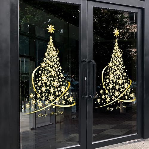 Golden Christmas Tree Window Clings Sticker for Glass