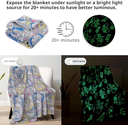 Glow in the Dark Gaming Blanket for Kids and Teens