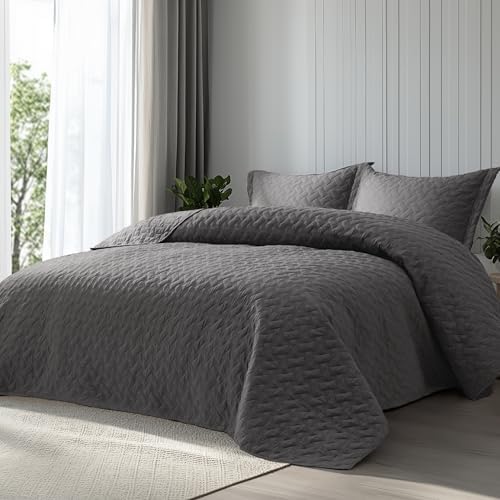 Bedsure King Size Quilt - Grey Basket Weave Bedspread