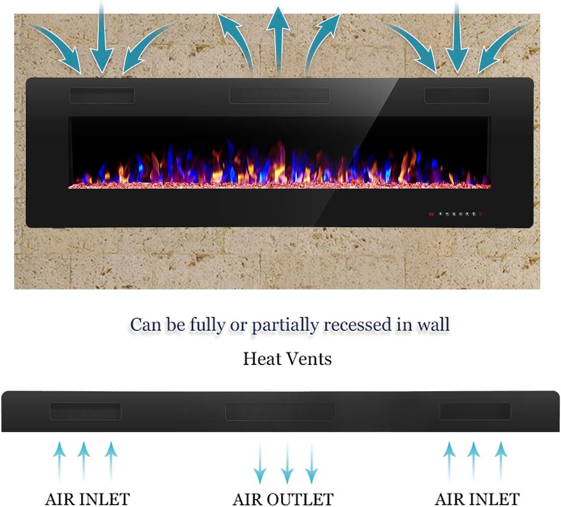 RWFLAME 60 Inch Electric Fireplace with Remote Control and Touch Screen