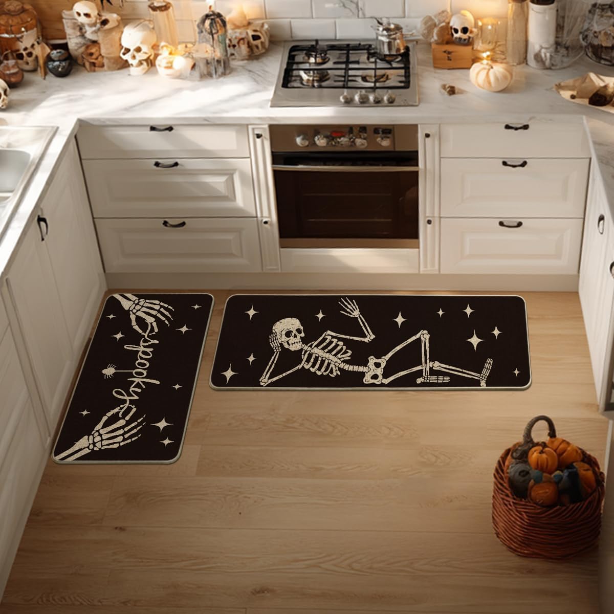 Artoid Mode Spooky Skeleton Spider Bone Halloween Kitchen Mats Set of 2