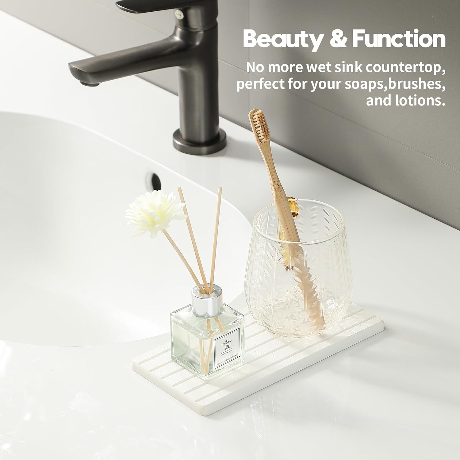 2pcs Water Absorbing Stone Drying Tray Mat For Sink Organizer