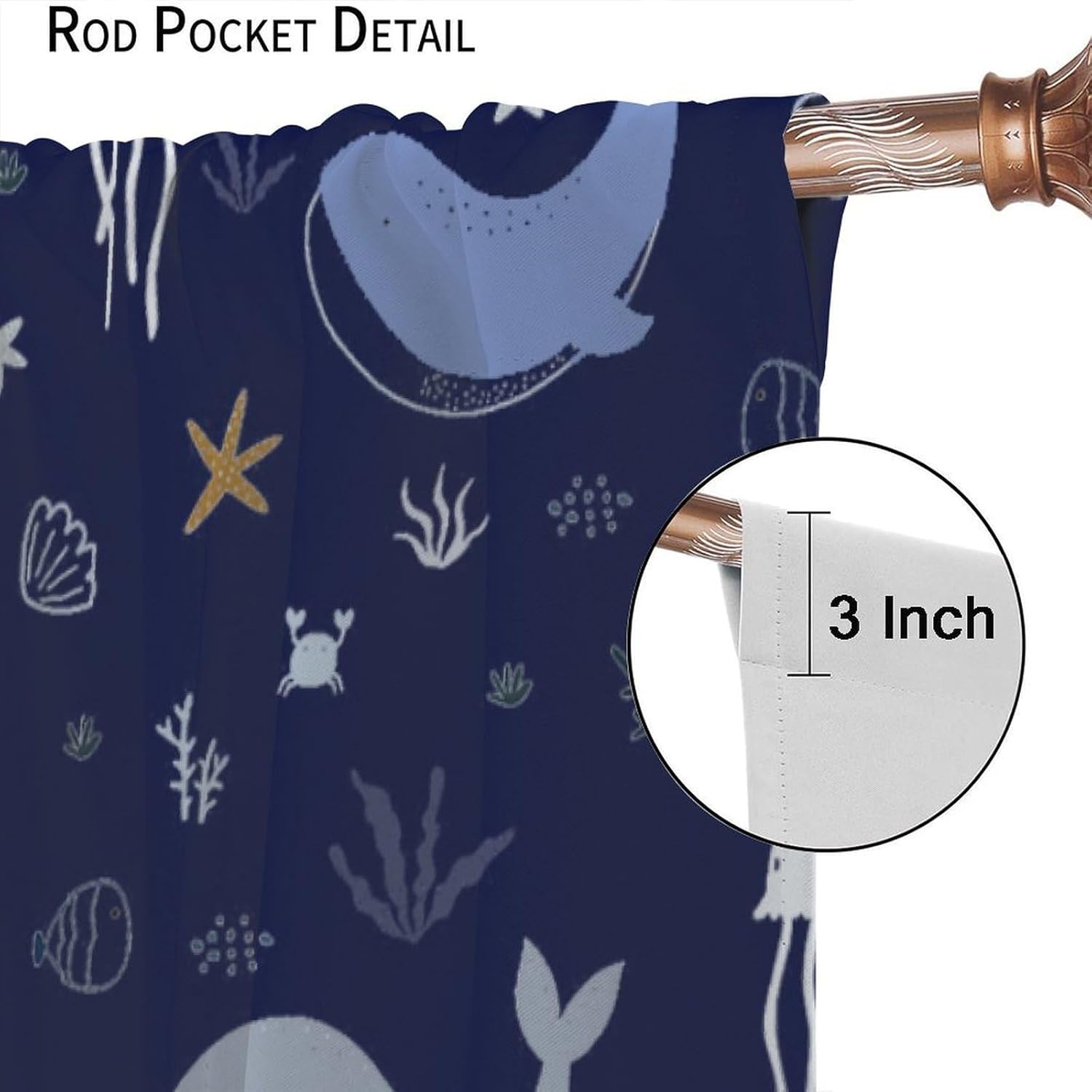 Whale Window Curtains for Kids Cartoon Jellyfish 42x63in 2 Panels