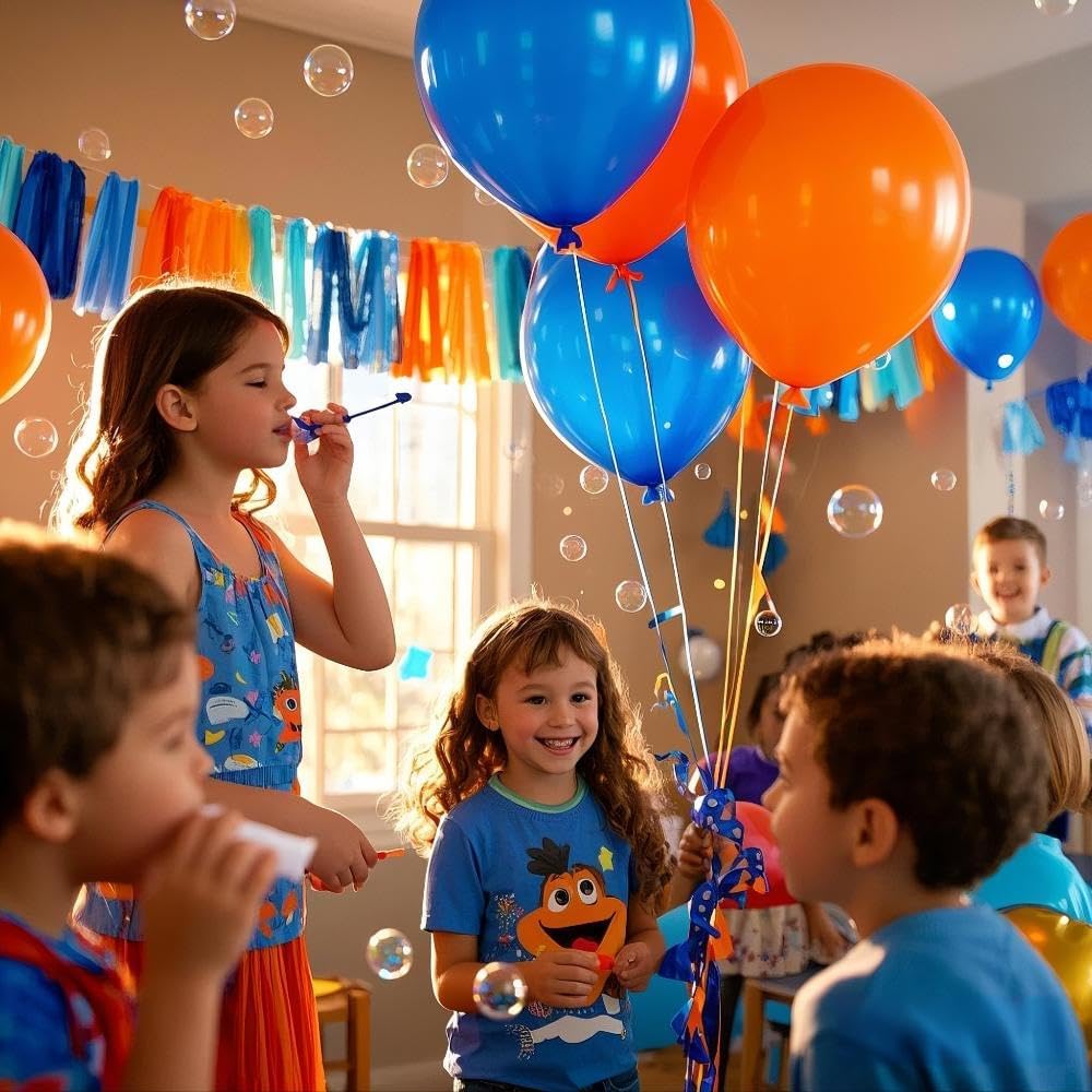 Blue and Orange Tassel Garland for Party Decorations