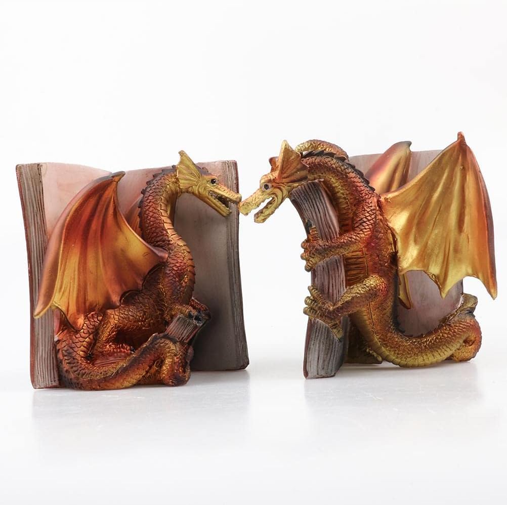 Fantasy Dragon Bookend Set for Home Office Shelves