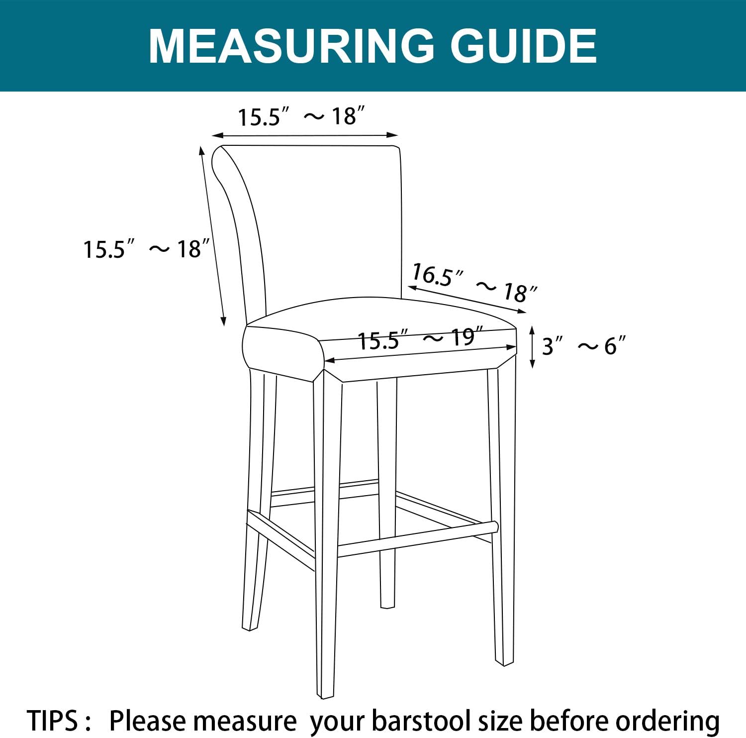 Turquoize Bar Stool Cover Set of 2 Jacquard Stretch Fabric