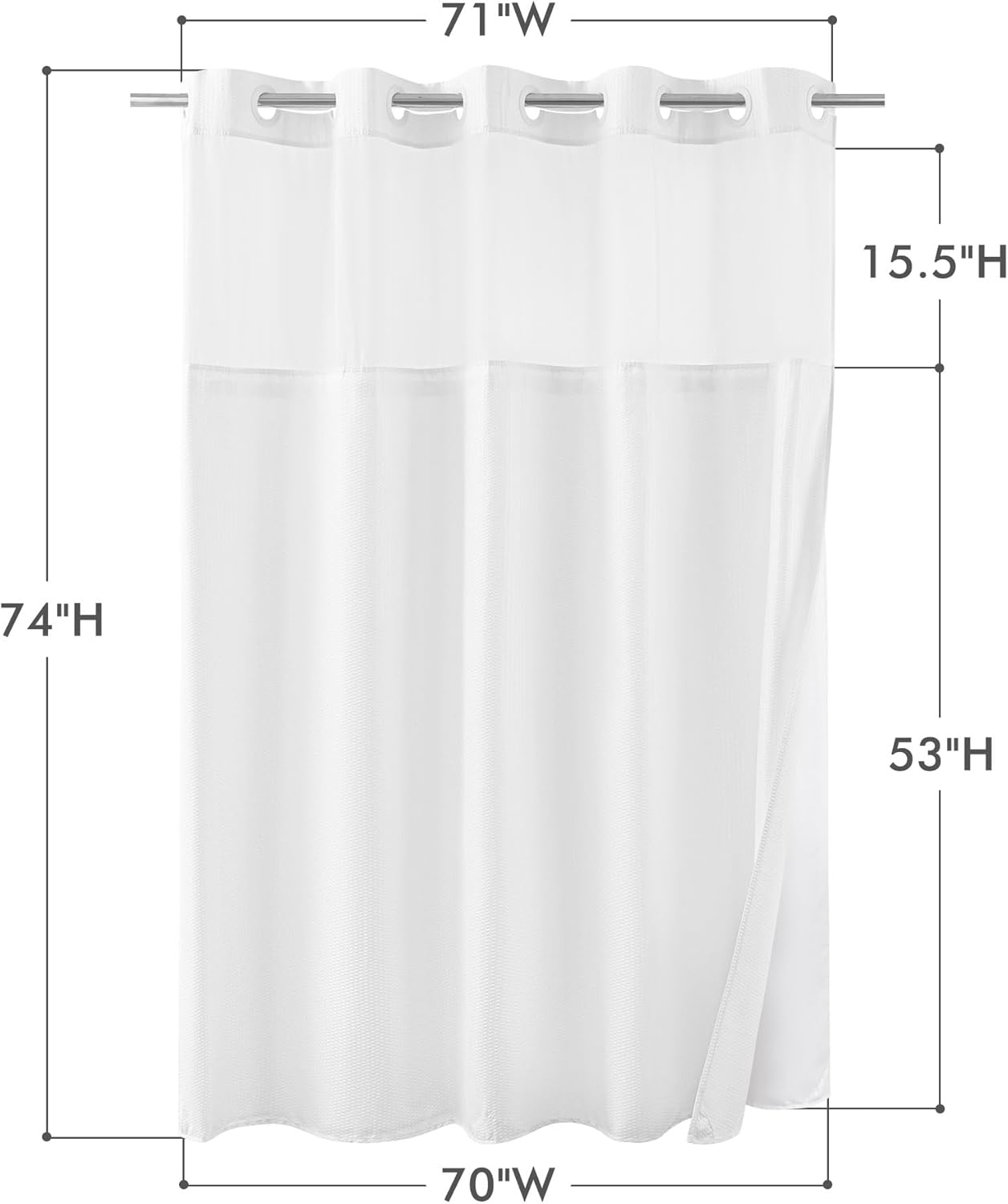 Mrs Awesome No Hook Shower Curtain with Snap-In Liner 71x74 White