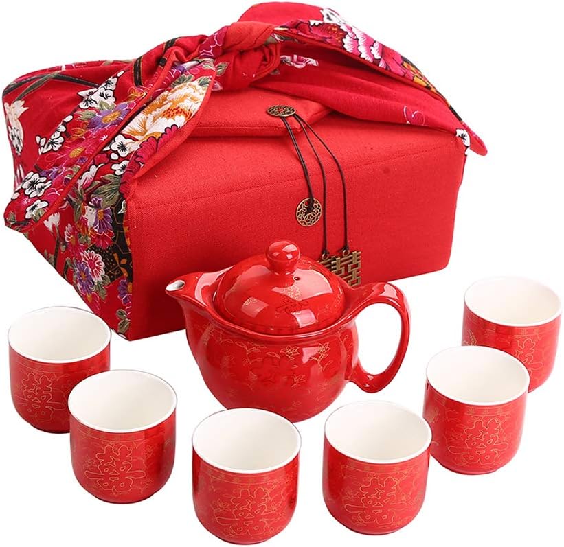 Double Happiness Porcelain Tea Set 7 Pcs Wedding Decoration