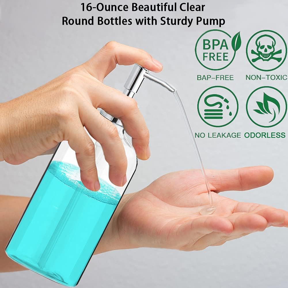 Elegant Clear Soap Dispenser with Rust Proof Pump 2 Pack