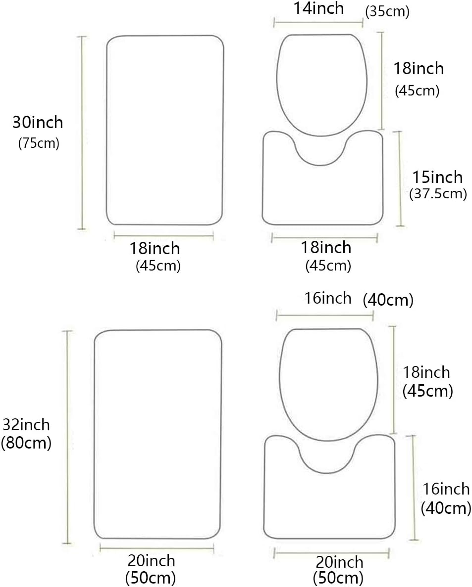 YESOF66 3 Piece Bathroom Rug Set Non Slip