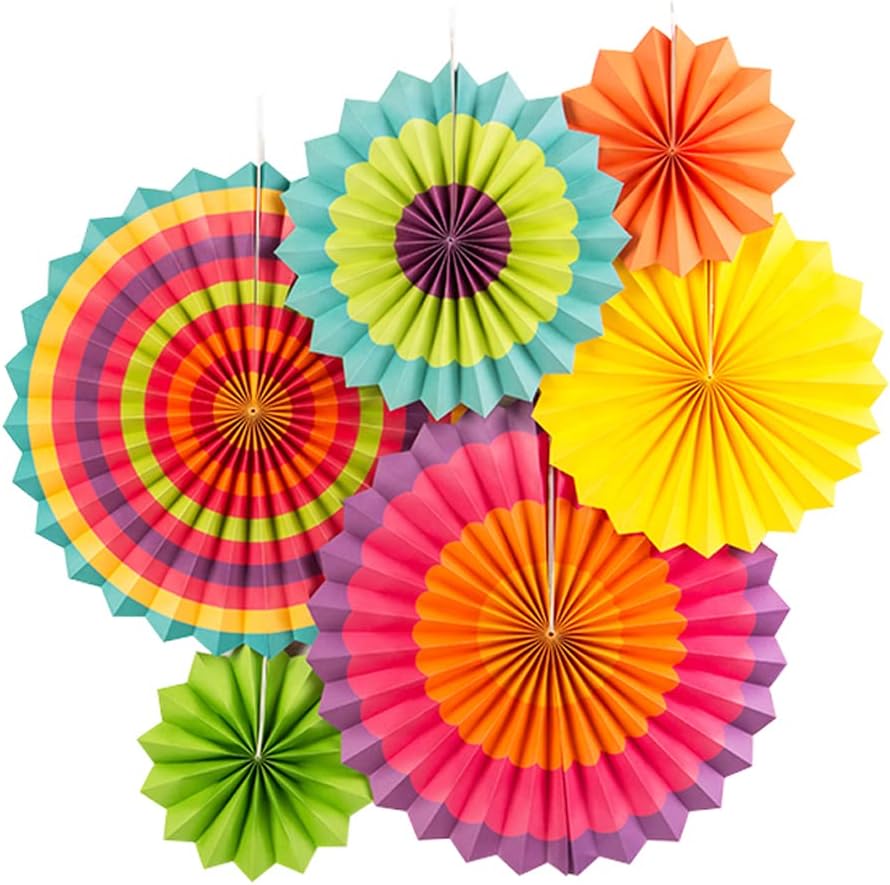 SUNBEAUTY Set of 6 Hanging Paper Fans for Birthday Parties