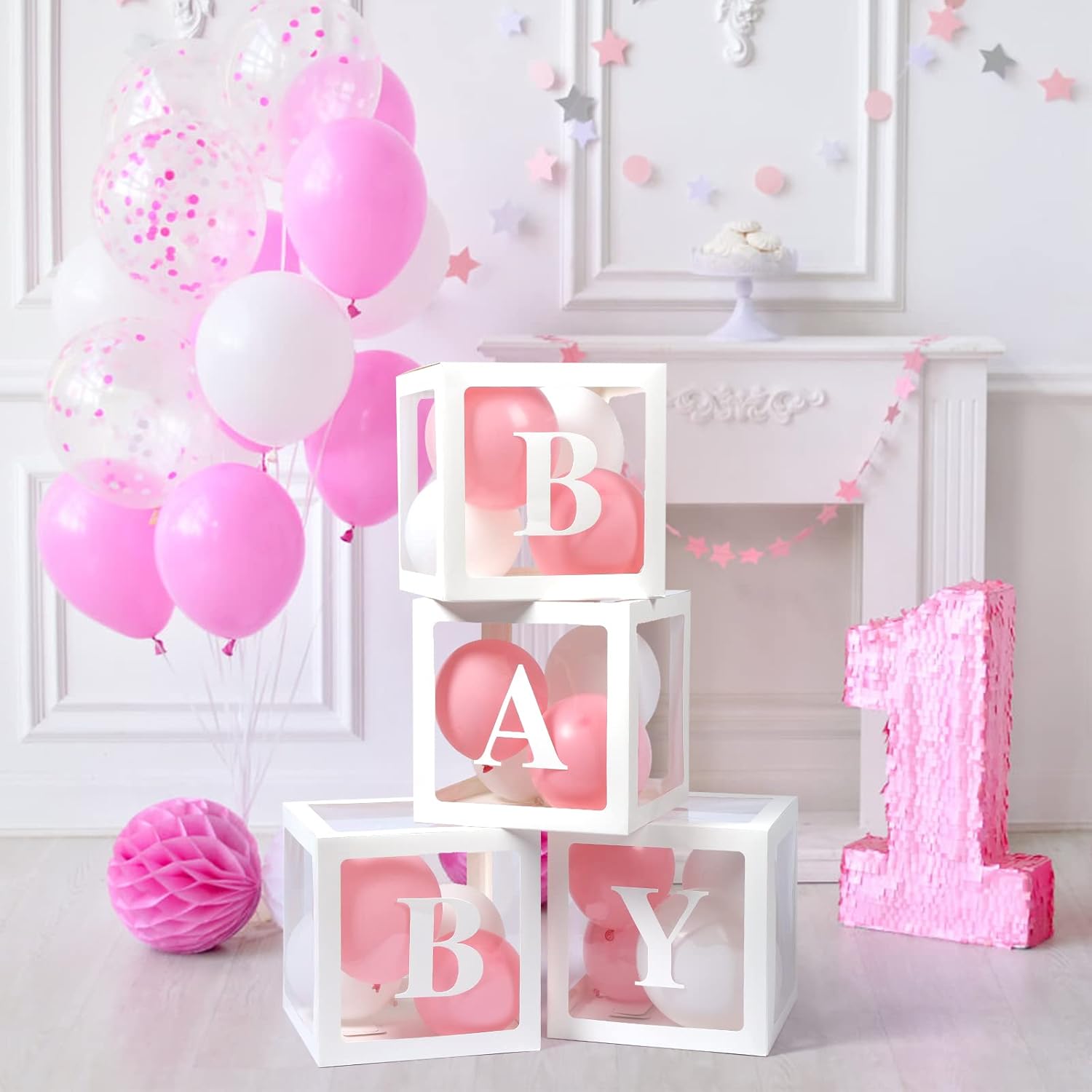 Voircoloria 4pc Clear Balloon Boxes with Letters
