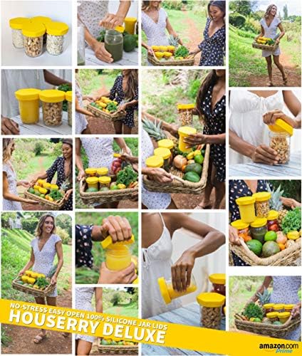 HOUSERRY DELUXE Easy-Grip Silicone Jar Lid 3 Pcs Yellow Wide Mouth