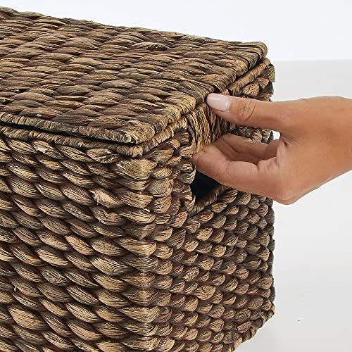 mDesign Woven Water Hyacinth Storage Baskets Set of 3 Dark Brown