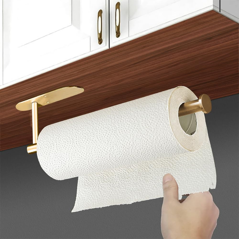 Self Adhesive Gold Paper Towel Holder for Kitchen Wall and Cabinet