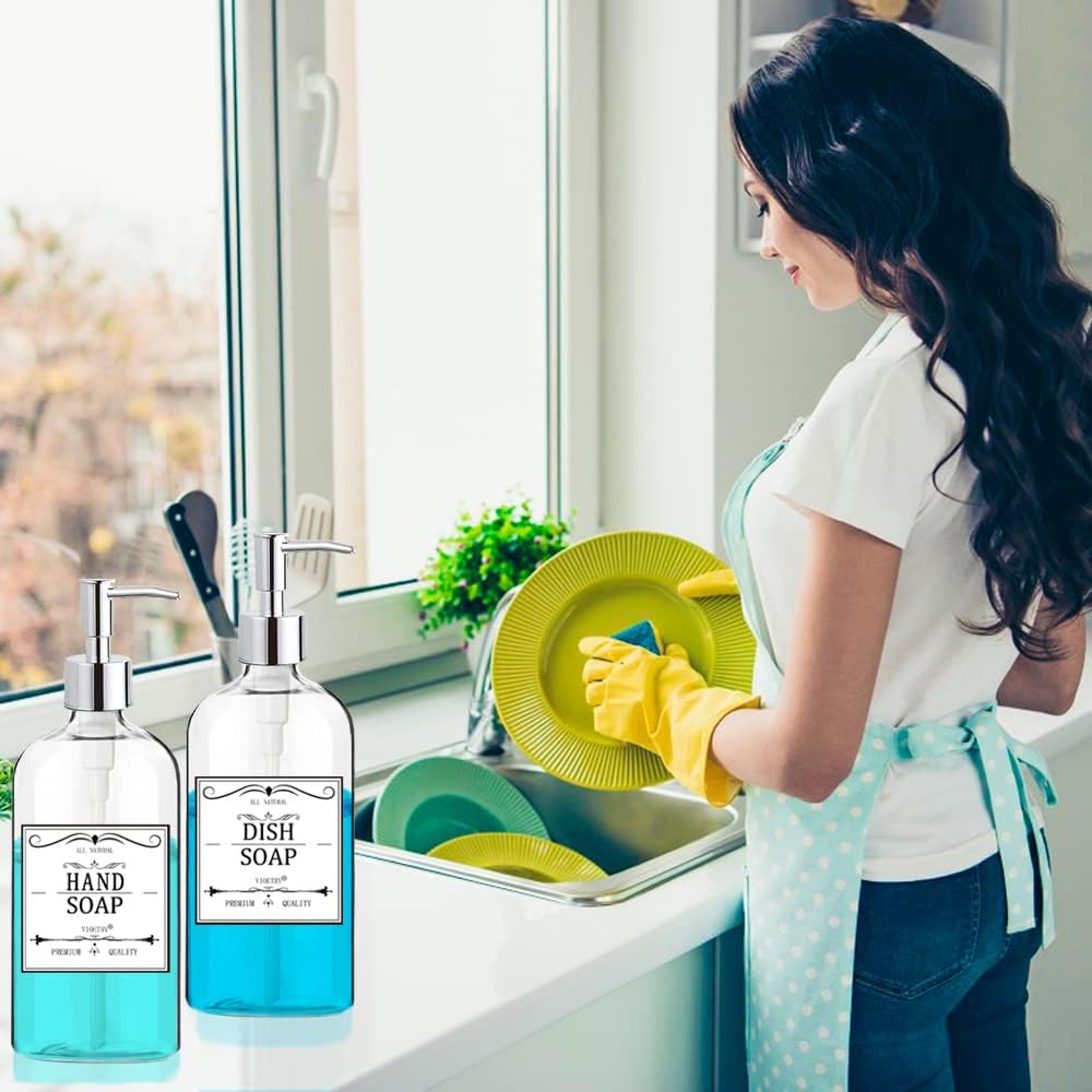 Elegant Clear Soap Dispenser with Rust Proof Pump 2 Pack
