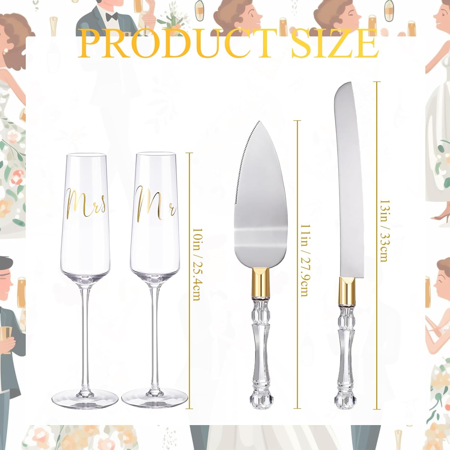 Boao 4-Piece Wedding Toasting Flutes and Cake Server Set