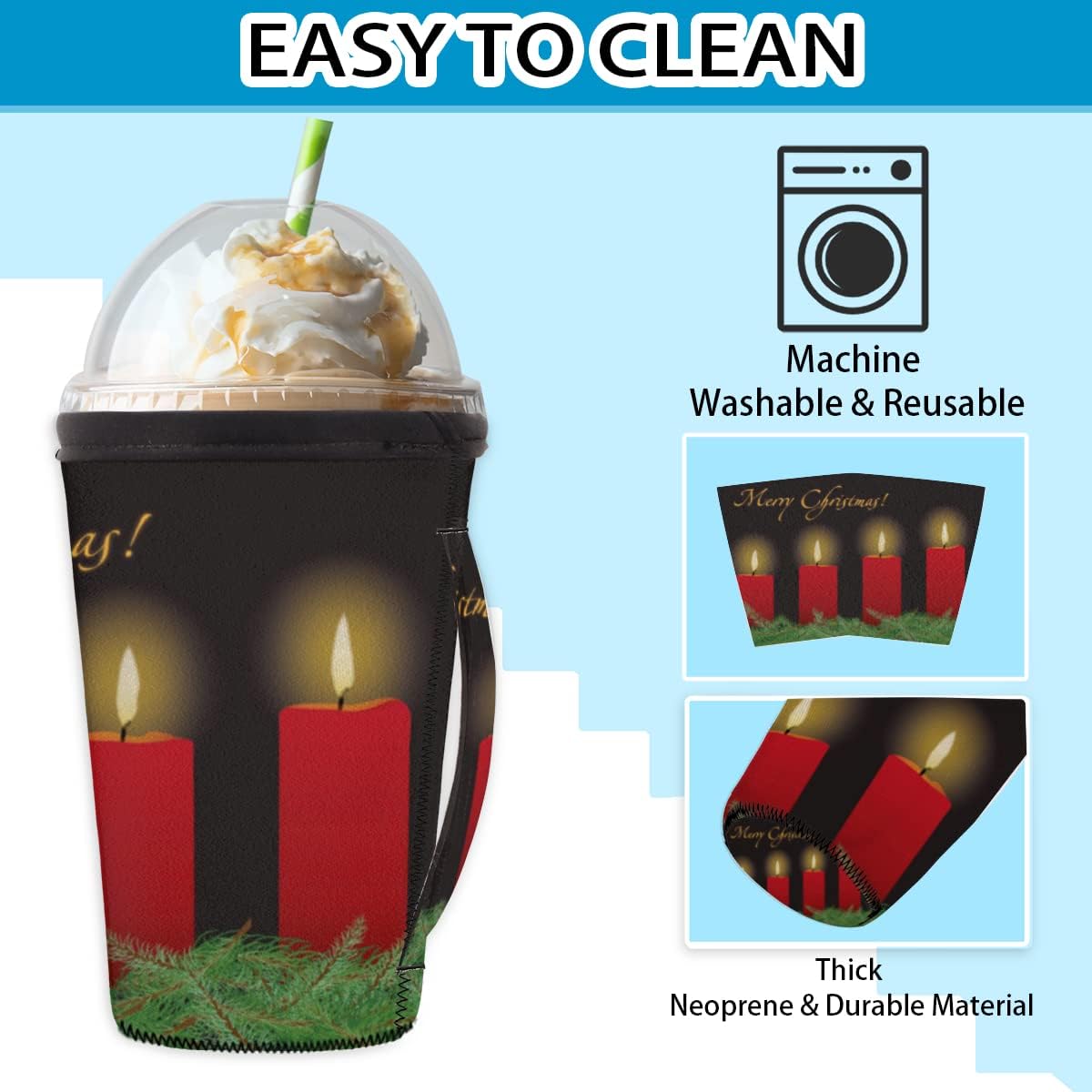 Reversible Iced Coffee Cup Sleeve With Handle