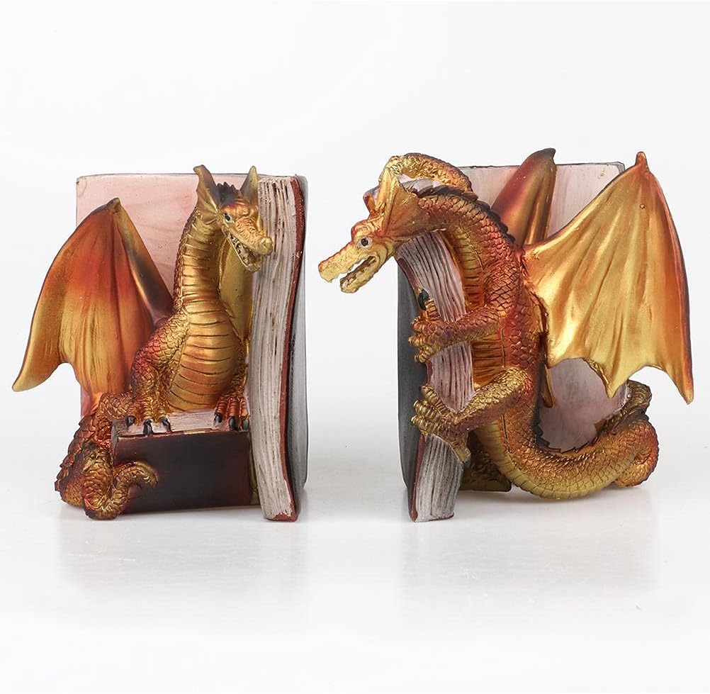 Fantasy Dragon Bookend Set for Home Office Shelves