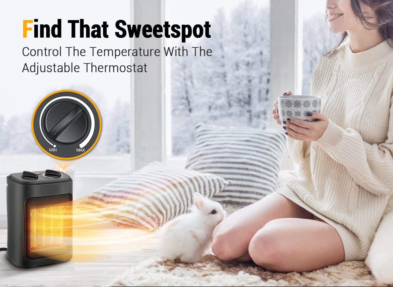 Aikoper 1500W Electric Space Heater with Thermostat and Fan Modes