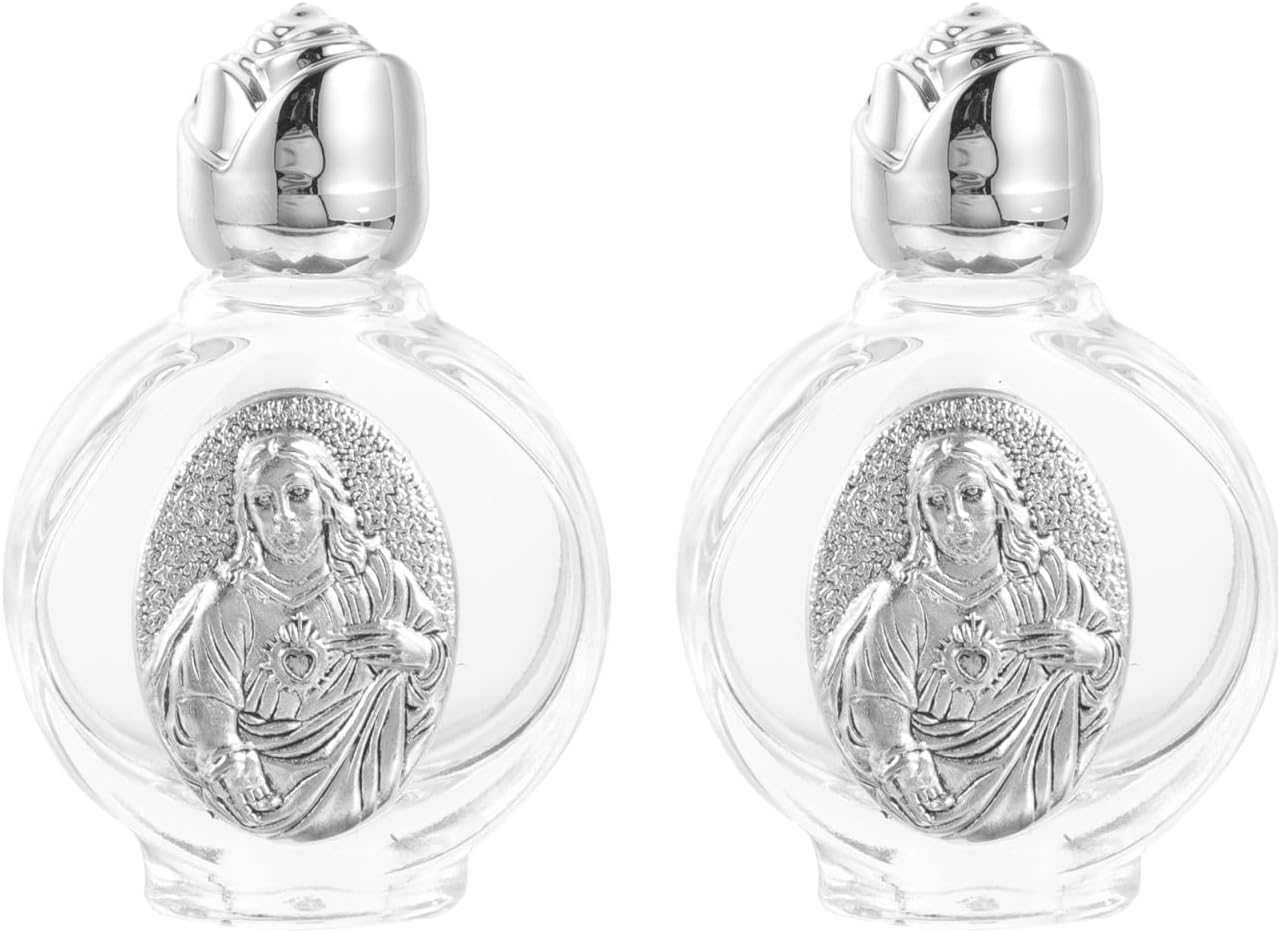 VOSAREA 2 Pack Glass Holy Water Bottles - Silver Toned Cap