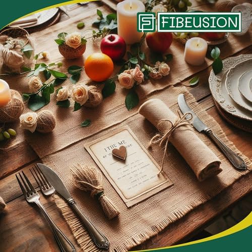 Fibeusion Burlap Table Runner 12x30ft No-Fray Premium Natural Roll