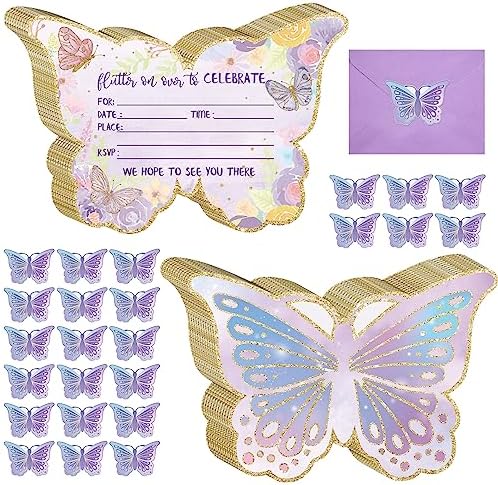 Hotop 24 Piece Butterfly Party Invitations with Envelopes and Stickers