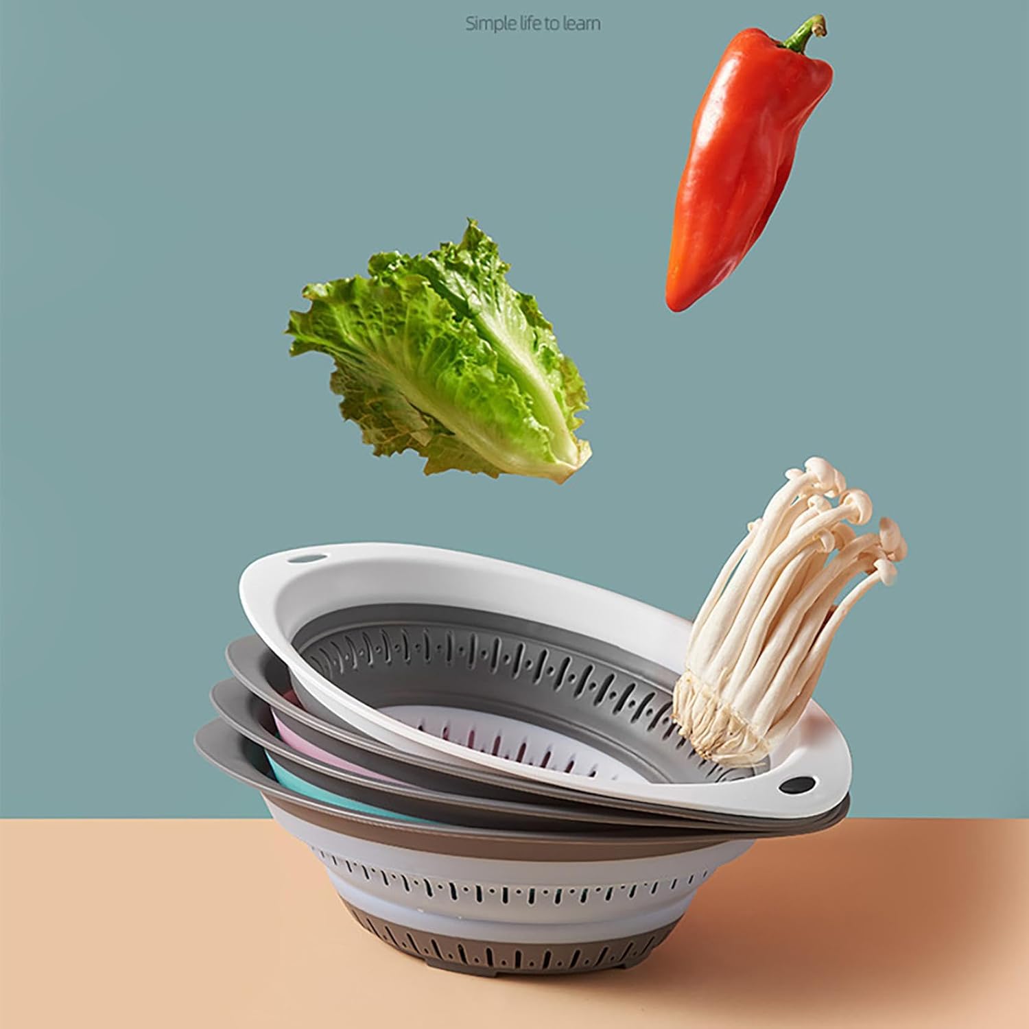 Collapsible Colander Strainer with Hanging Ears Heavy Duty Kitchen Drain Basket Light Pink