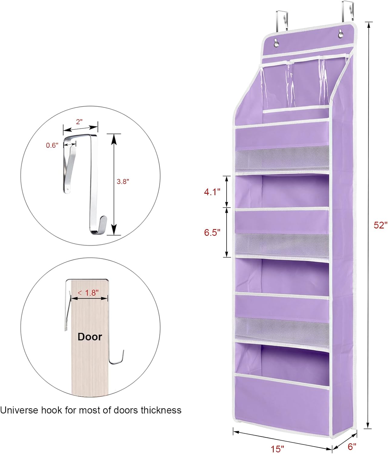 Univivi 5 Shelf Door Hanging Storage Organizer Purple