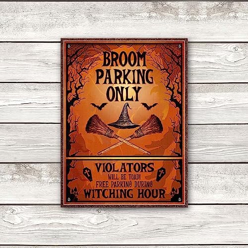 Broom Parking Only Witch Halloween Metal Sign