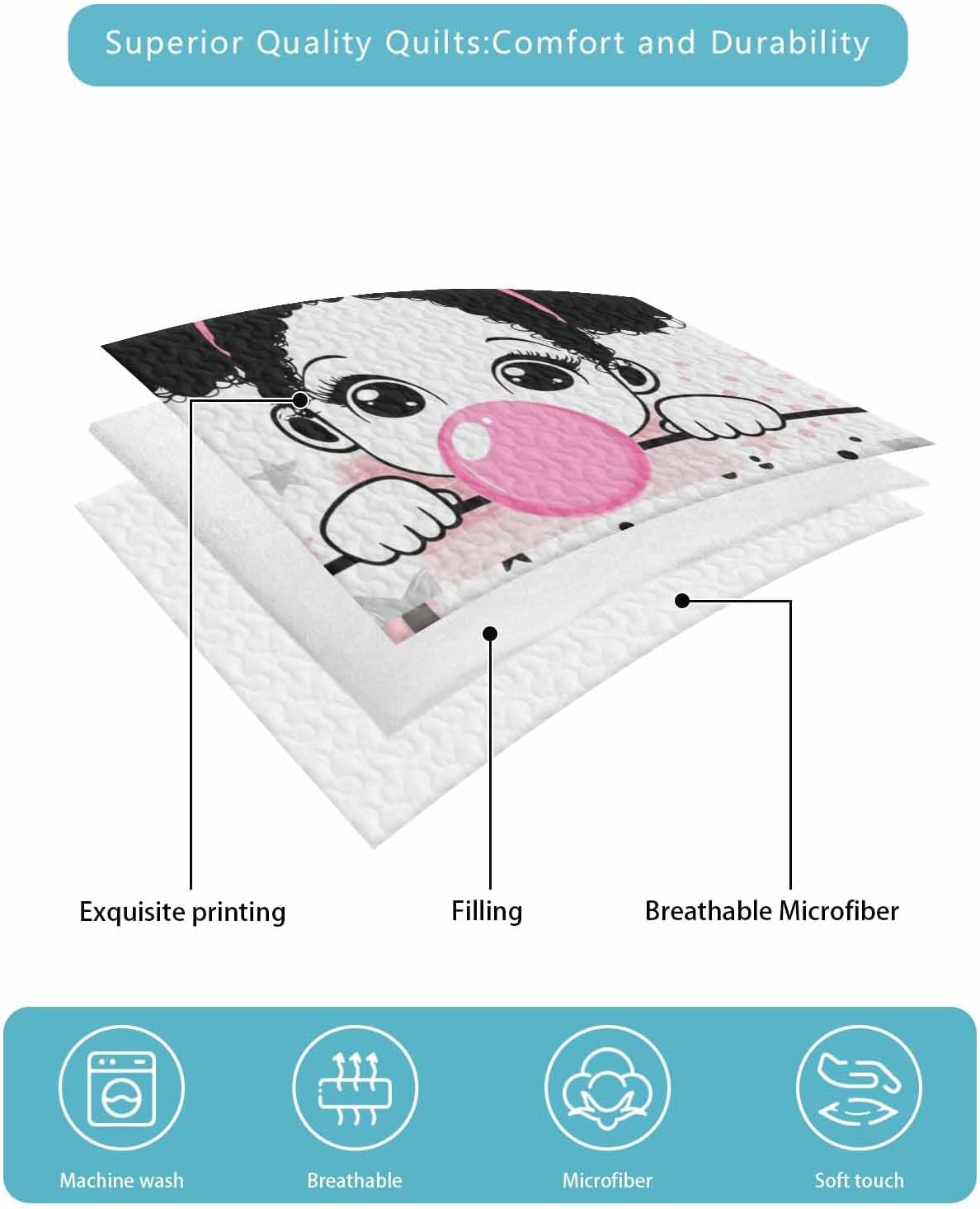 Twin XL Quilt Set Cute Girl Comforter 3 Piece