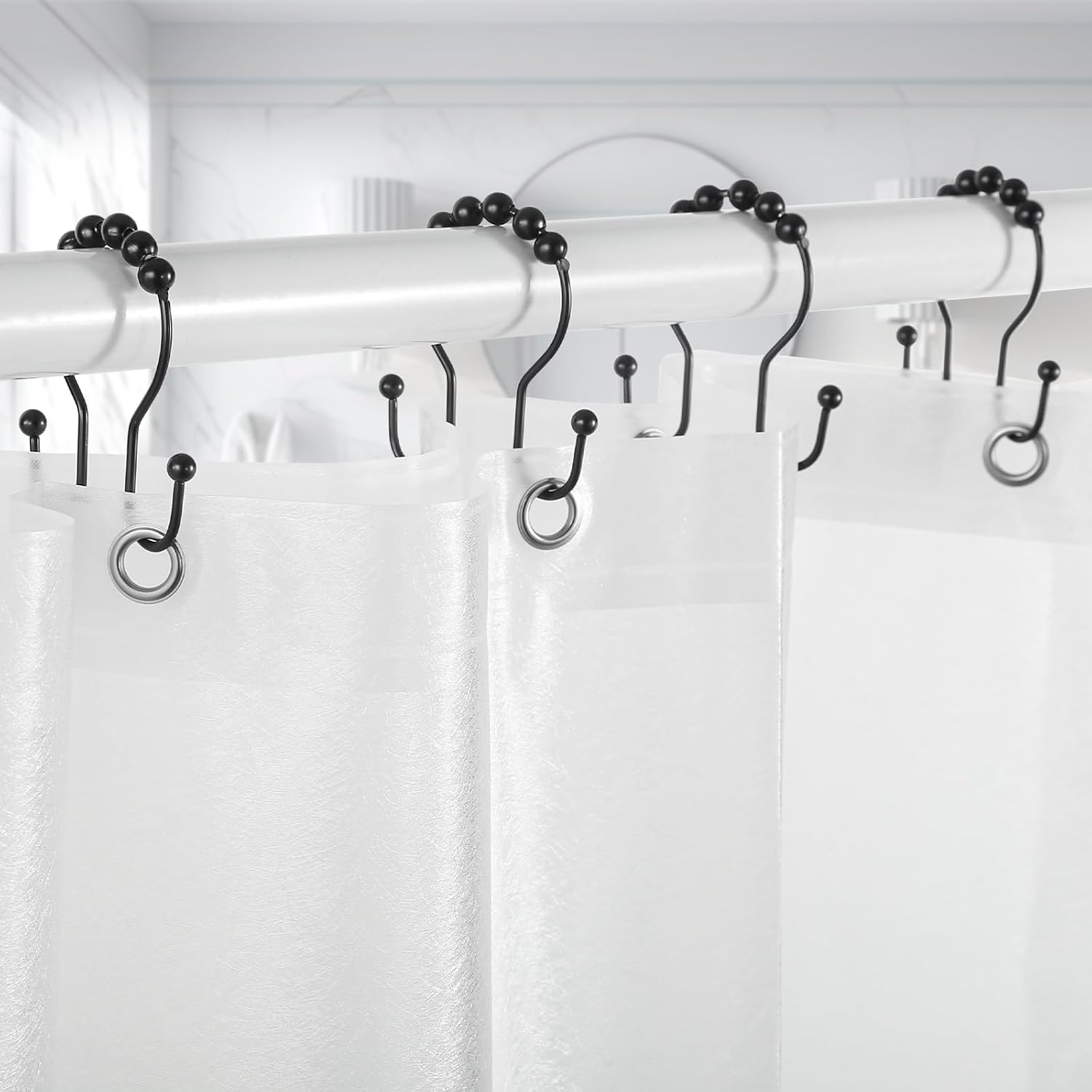 Goowin 12Pcs Stainless Steel Black Shower Curtain Rings with Double Hooks
