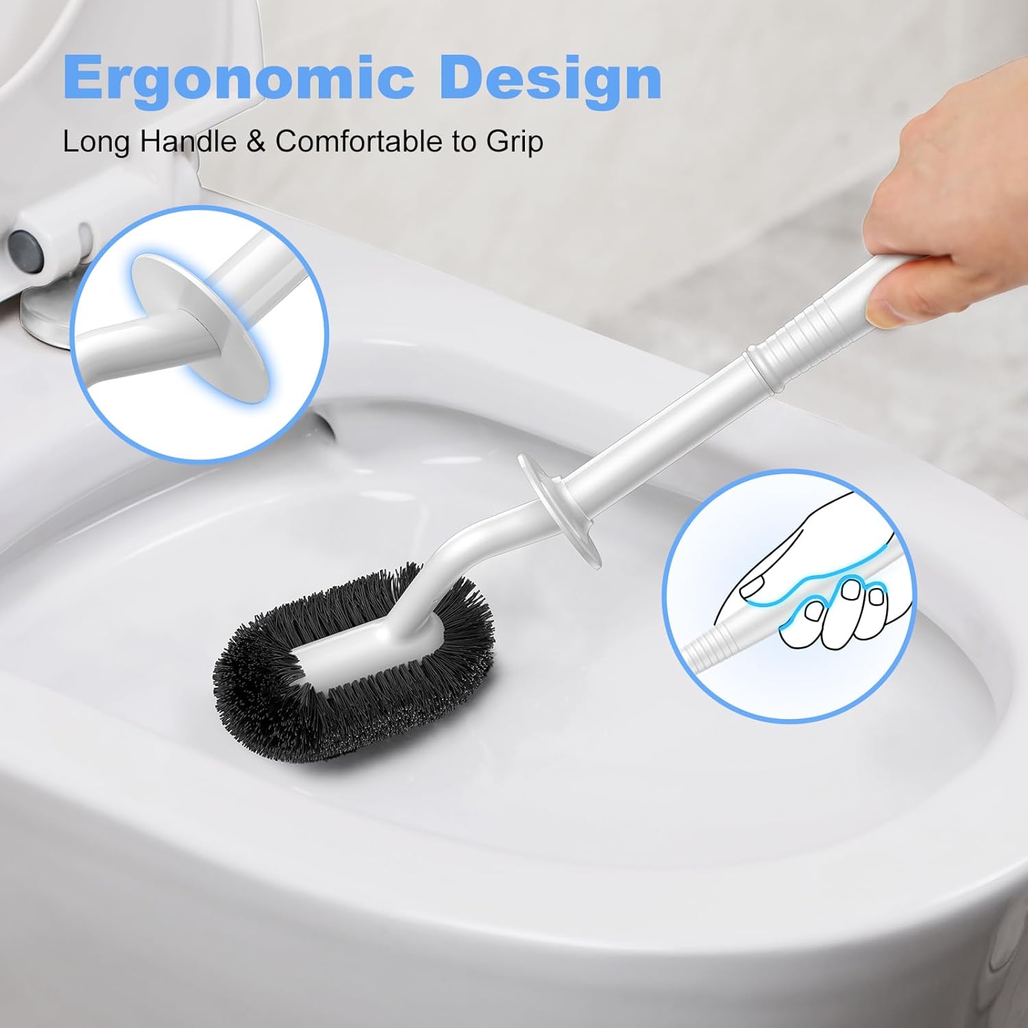 HAMITOR Toilet Bowl Brush Holder Set with Curved Design and Hidden Storage