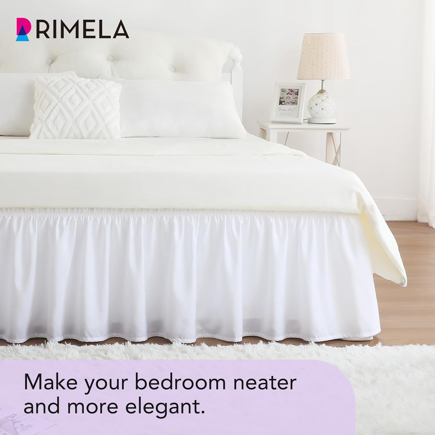 RIMELA White Bed Skirt Queen Size 15 Inch Drop