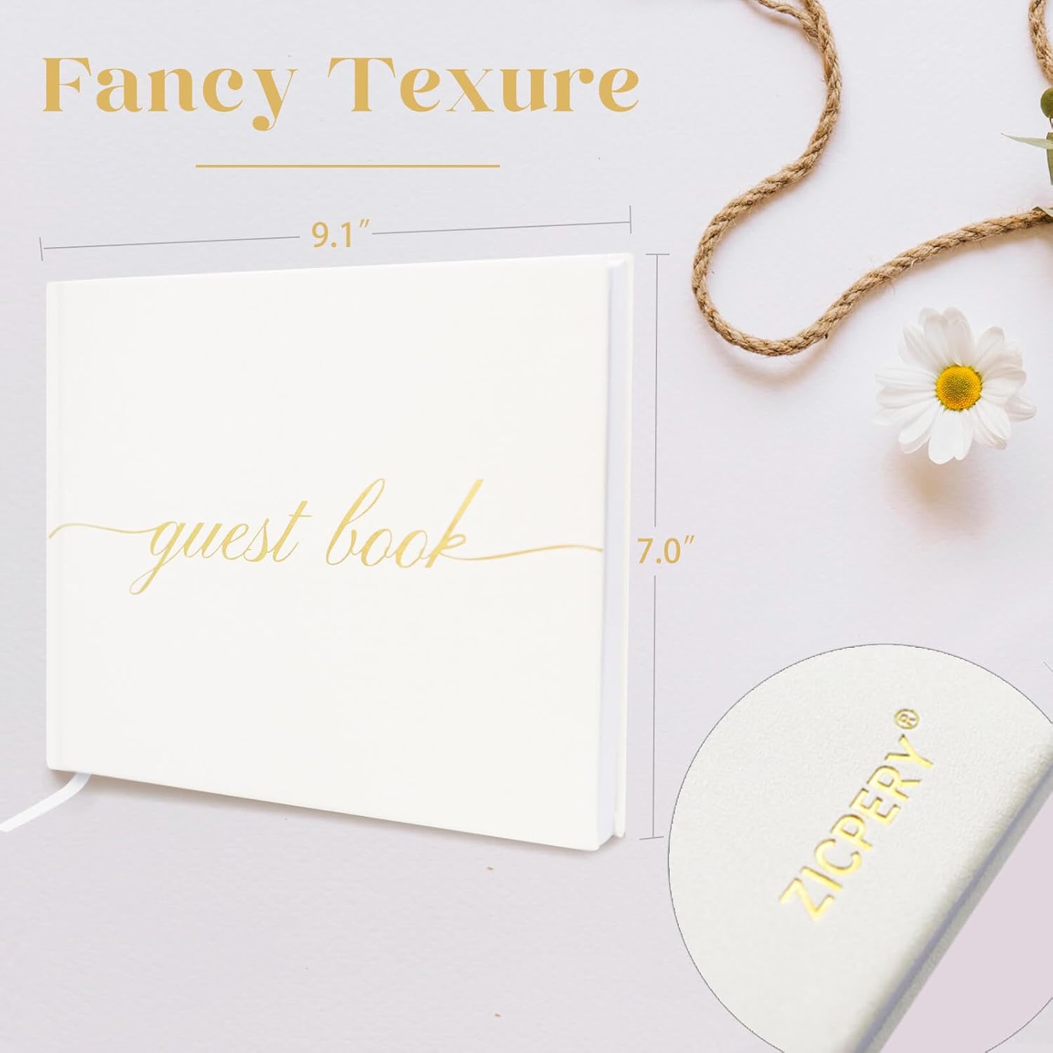 Elegant Wedding Guest Book with 110 Lined Pages - Hardcover White