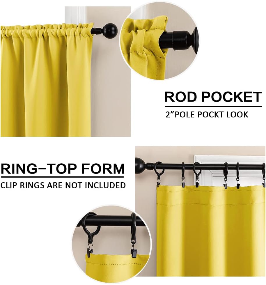 XTMYI Short Mustard Yellow Curtains 2 Panel Set