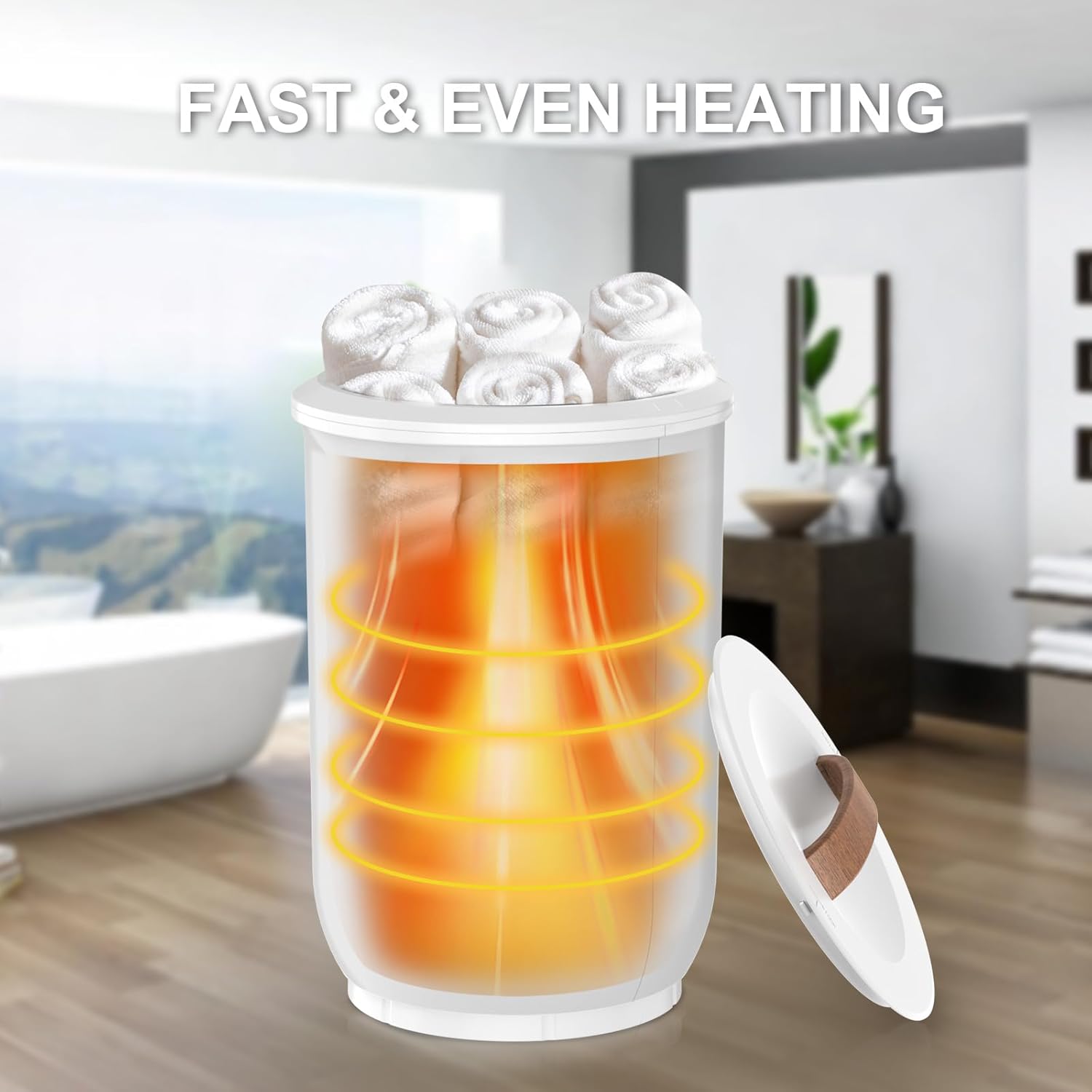Large Towel Warmer for Bathroom with Auto Shut Off and Wood Handle
