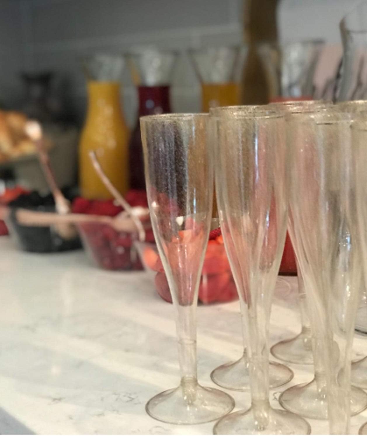 30 Disposable Champagne Flutes - Gold Glitter Plastic for Parties