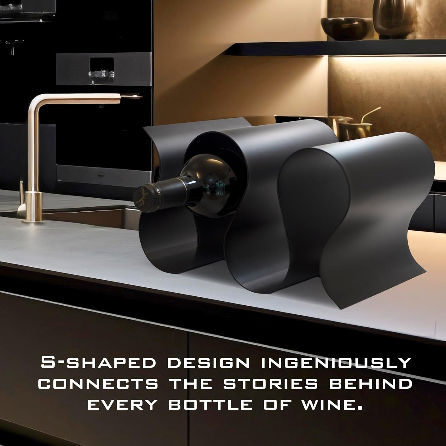 Modern Black S-Shaped Tabletop Wine Rack 5 Bottle