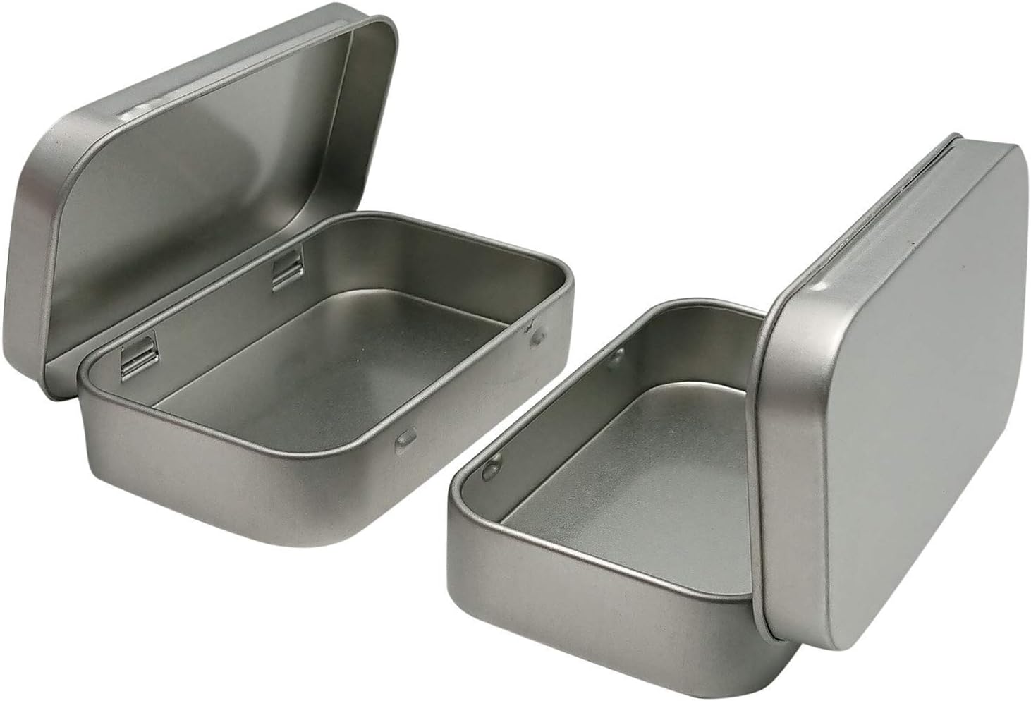 6 Pcs Metal Hinged Tin Box Storage Container Kit Silver